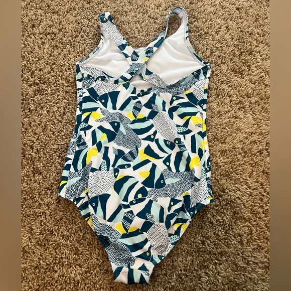 Lands' End One-Piece Swimsuit - Blue and Yellow Fish Design - Picture 2 of 3